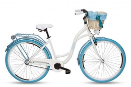 Goetze Fahrräder Goetze Colours 28 Zoll Damen Citybike Stadtrad Damenfahrrad Damenrad Hollandrad Retro-Design Korb Hinterradbremse LED-Beleuchtung Wei-Blau