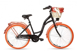 Goetze City Goetze Damenfahrrad 26 Zoll 3 Gang Damen Citybike Stadtrad Damenrad Hollandrad Retro-Design Weidenkorb LED-Beleuchtung Schwarz / Orange