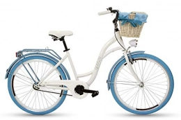 Goetze City Goetze Damenfahrrad 26 Zoll Damen Citybike Stadtrad Damenrad Hollandrad Retro-Design Weidenkorb LED-Beleuchtung Weiß / Blau