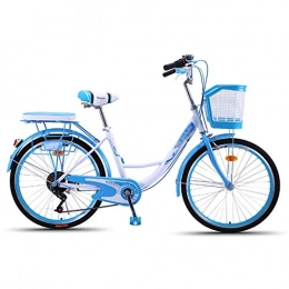 GOLDGOD Fahrräder GOLDGOD 24 Zoll Klassische Frauen Cruiser Bikes Gemütlich Mädchen-Citybike Mit Kohlenstoffhaltigem Stahlrahmen Und Frontkorb 6-Gang Doppelbremse Damenfahrrad, Blau