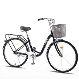 GOLDGOD City GOLDGOD Ultraleicht Cruiser Bikes Single Speed Mädchen-Citybike Mit Doppelbremse Und Rahmen Aus Kohlenstoffstahl Damenfahrrad Mit Korb Und Hinterem Regal, 24 inch