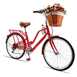 HBNW Fahrräder HBNW Carbon Steel Citybike, 24 Zoll Damenfahrrad Mit Korb, Licht Retro Damenrad