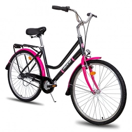 ivil Fahrräder HILAND 26 Zoll Urban Cityräder für Frauen mit V-Bremse, Shimano 3 Geschwindgkeit Schalthebel und Gepäcksträger Grau&Rosa