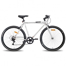 Hiland Fahrräder Hiland Hybrid Bike Retro Urban Cityräder Pendlerfahrrad 700C Räder Einzelgeschwindigkeit Single-Speed weiß