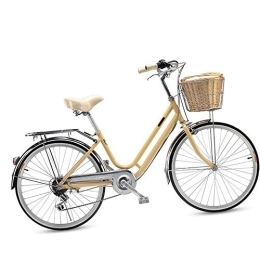 HSJCZMD 24-Zoll-Frauen-Bike, Damen City Bike Geeignet für Körpergröße 150-185, High Carbon Stahl Fahrrad, Shimano 6-Gang-Fahrrad für Erwachsene, Kinder,Beige