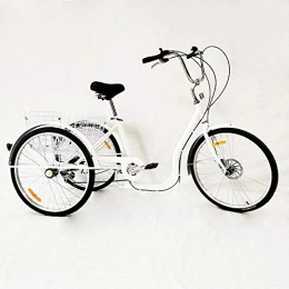 Kaibrite Fahrräder Kaibrite 26-Zoll-Dreirad für Erwachsene 6-Gang 3-Rad Weißes Erwachsenes Dreirad Fahrrad Dreirad für Erwachsene mit Korb.