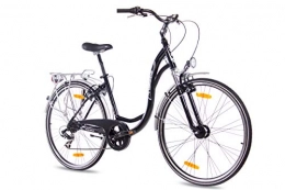 KCP Fahrräder KCP 28 Zoll City Bike - Primavera - Damen Trekkingfahrrad schwarz mit 7 Gang Shimano Tourney Kettenschaltung und Shimano Nabendynamo, bequemtes Tourenfahrrad für Frauen