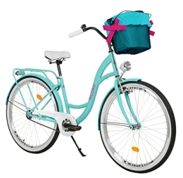 Generic Fahrräder Komfort Fahrrad Citybike Mit Korb Vintage Damenfahrrad Hollandrad, 26 Zoll, Blau, 1-Gang