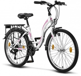 Licorne Bike City Licorne Bike Stella Premium City Bike in 24 Zoll - Fahrrad für Mädchen, Jungen, Herren und Damen - Shimano 21 Gang-Schaltung - Hollandfahrrad - Weiss