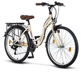 Licorne Bike City Licorne Bike Stella Premium City Bike in 26 Zoll - Fahrrad für Mädchen, Jungen, Herren und Damen - Shimano 21 Gang-Schaltung - Hollandfahrrad - Beige