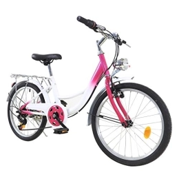 LUNICASHA Kinderfahrrad 20 Zoll 6-Gang Jungen Mädchen Fahrrad 20'' Freestyle Kinder Fahrrad mit Regal Kinderfahrräder Citybike Rosa