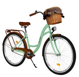 Milord Bikes City Milord. 26 Zoll 1-Gang Mint grün Komfort Fahrrad mit Korb und Rückenträger, Hollandrad, Damenfahrrad, Citybike, Cityrad, Retro, Vintage