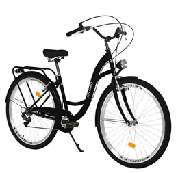 Milord Bikes City Milord. 26 Zoll 7-Gang schwarz Komfort Fahrrad mit Rückenträger, Hollandrad, Damenfahrrad, Citybike, Cityrad, Retro, Vintage