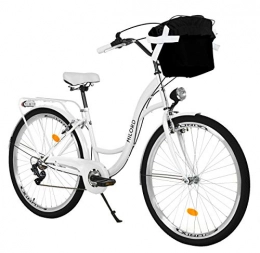 Milord Bikes City Milord. 28 Zoll 7-Gang wei Komfort Fahrrad mit Korb und Rckentrger, Hollandrad, Damenfahrrad, Citybike, Cityrad, Retro, Vintage