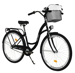 Milord Bikes City Milord. Komfort Fahrrad mit Rückenträger, Hollandrad, Damenfahrrad, 3-Gang, Schwarz, 26 Zoll