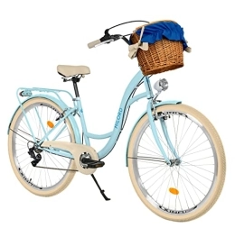 Generic City Milord Komfort Fahrrad mit Weidenkorb Hollandrad, Damenfahrrad, Citybike, Retro, Vintage, 26 Zoll, Blau, 7-Gang