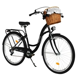Generic City Milord Komfort Fahrrad mit Weidenkorb Hollandrad, Damenfahrrad, Citybike, Retro, Vintage, 26 Zoll, Schwarz, 7-Gang Shimano