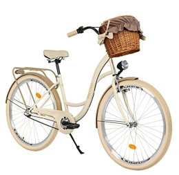 Milord Bikes Fahrräder Milord Komfort Fahrrad mit Weidenkorb, Hollandrad, Damenfahrrad, Citybike, Retro, Vintage, 28 Zoll, 3-Gang, Creme-Braun