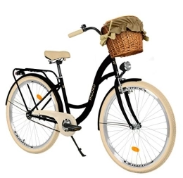 Milord Bikes Fahrräder Milord Komfort Fahrrad mit Weidenkorb Hollandrad, Damenfahrrad, Citybike, Retro, Vintage, 28 Zoll, Schwarz-Creme, 1-Gang