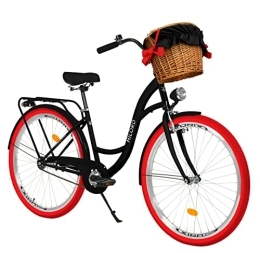 Generic City Milord Komfort Fahrrad mit Weidenkorb, Hollandrad, Damenfahrrad, Citybike, Retro, Vintage, 28 Zoll, Schwarz-Rot, 1-Gang