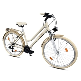 Generic City Milord Trekking Fahrrad Damenfahrrad, Citybike, Aluminium, 28 Zoll, Creme-Braun, 21-Gang Shimano