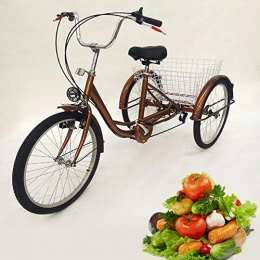 OUkANING Fahrräder OUKANING 24 Zoll Dreirad für Erwachsene 6 Gänge Erwachsenendreirad Shopping mit Korb Licht (Brown)