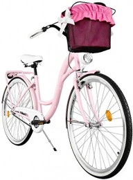 peipei City peipei Bequemes Fahrrad mit Korb Dutch Bike Damen Fahrrad 3-Gang Pink 28 Zoll