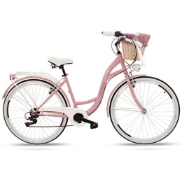 Polbaby Fahrräder PolBaby Frauen Citybike Goetze Mood 28 ″ 7-Gang-Fahrrad Weidenkorb-Pink