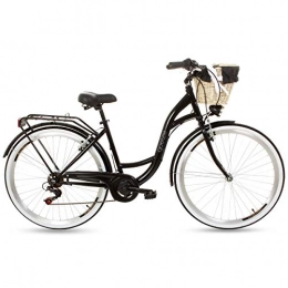Polbaby Fahrräder PolBaby Frauen Citybike Goetze Mood 28 ″ 7-Gang-Fahrrad Weidenkorb-Schwarz