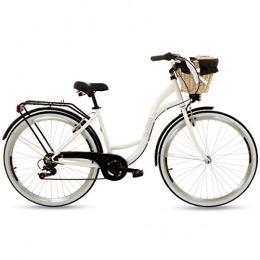 Polbaby Fahrräder PolBaby Frauen Citybike Goetze Mood 28 ″ 7-Gang-Fahrrad Weidenkorb-Weiß-Schwarz