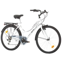 Multibrand Distribution City Probike 26 City Zoll Fahrrad 6-Gang Urbane Cityräder for Heren, Damen, Unisex Schwarz 455mm (Weiß)