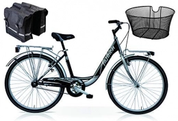 SPEEDCROSS City SPEEDCROSS Fahrrad 26″ Damen “Fashion” Senza Schaltknauf + Korb und Taschen einschließlich / Schwarze Farbe - Silber