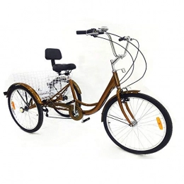 WUPYI2018 Fahrräder WUPYI2018 Erwachsenen Dreirad, 24 Zoll Dreirad für Erwachsene mit Einkaufskorb, Verstellbarer Lenker (Gold)
