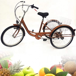 YIYIBY Erwachsenendreirad, Erwachsene Fahrrad Senioren Einkaufen Dreirad, Einstellbar 6Gnge 24" 3 Rad Adult Shopping Fahrrad Mit Korb und Lampe