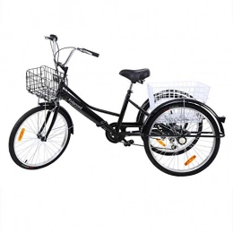 Yonntech 24 Zoll Zahnräder Dreirad für Erwachsene 7 Gänge Erwachsenendreirad Shopping mit Korb 3 Rad Fahrrad für Erwachsene Adult Tricycle Comfort Fahrrad Outdoor Sports City Urban (Schwarz)