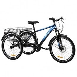 Z ZELUS 24 Zoll Dreirad für Erwachsene 7 Geschwindigkeit Zahnräder mit Warenkorb 3 Rad Fahrrad für Erwachsene Tricycle (Blau)