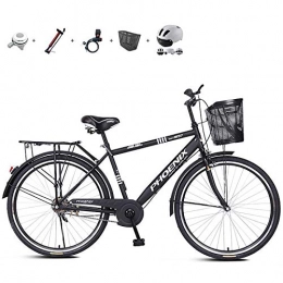 ZZD Fahrräder ZZD 26-Zoll-Citybike für Erwachsene mit Helm, Komfortables Pendlerfahrrad für Männer und Frauen mit Rücksitzrahmen und dicken Reifen für Fahrten im Freien, Matte Black