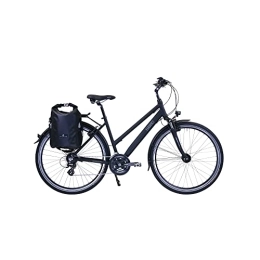 Hawk Fahrräder HAWK Trekking Lady Premium Plus Fahrrad Damen inkl. Tasche, 44 cm I Bike mit Microshift 24 Gang Kettenschaltung & Beleuchtung I Allrounder I Schwarz