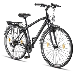 Licorne Bike Fahrräder Licorne Bike Premium Trekking Bike in 28 Zoll - Fahrrad für Herren, Jungen, Damen und Herren - 21 Gang-Schaltung - Herren Citybike - Männerfahrrad - Life M-V-ATB - Schwarz / Grau