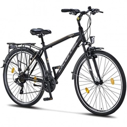 Licorne Bike Fahrräder Licorne Bike Premium Trekking Bike in 28 Zoll - Fahrrad für Herren, Jungen, Damen und Herren - Shimano 21 Gang-Schaltung - Herren Citybike - Männerfahrrad - Life M-V-ATB - Schwarz / Grau