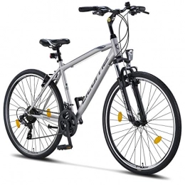 Licorne Bike Cross Trail und Trekking Licorne Bike Premium Trekking Bike in 28 Zoll - Fahrrad für Jungen, Mädchen, Damen und Herren - Shimano 21 Gang-Schaltung - Herrenfahrrad - Jungenfahrrad - Life M-V - Grau / Schwarz