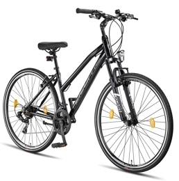 Licorne Bike Fahrräder Licorne Bike Premium Trekking Bike in 28 Zoll - Fahrrad für Jungen, Mädchen, Damen und Herren - Shimano 21 Gang-Schaltung - Mountainbike - Crossbike - Life-L-V - Schwarz / Grau