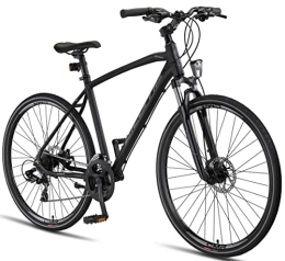 Licorne Bike Cross Trail und Trekking Licorne Bike Premium Voyager Trekking Bike in 28 Zoll Aluminium Scheibenbremse Fahrrad für Jungen, Mädchen, Damen und Herren - 21 Gang-Schaltung - Mountainbike - Crossbike (Herren, Schwarz)