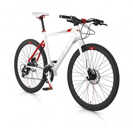 MBM Fahrräder MBM Hybrid Crossbike Skin Aluminium hydraulische Scheibenbremse 28 Zoll 27 Gang (Weiß, 54)