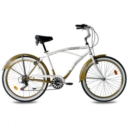 KCP Fahrräder KCP 26" BEACHCRUISER 2.0 HERRENFAHRRAD mit 6 Gang Shimano Weiss Gold Retro Look - 66, 0 cm (26 Zoll)