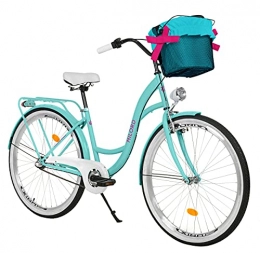 Milord Bikes Fahrräder Milord. Komfort Fahrrad mit Rückenträger, Hollandrad, Damenfahrrad, 3-Gang, Aqua Blau, 26 Zoll