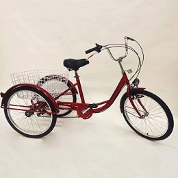 OU BEST CHOOSE Dreirad Erwachsene 24" 6 Gänge Räder Fahrräder Senioren Fahrrad Erwachsenendreirad w/Licht & Korb (rot)