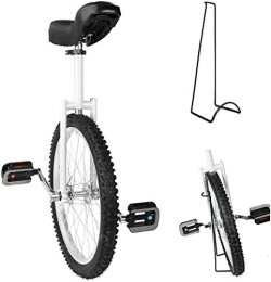 CukyI Einräder 16 / 18 / 20 / 24-Zoll-Radtrainer-Einrad, höhenverstellbar, rutschfest, für Bergreifen, Balance-Fahrradübung, mit Einradständer, Rad-Einrad, weiß, 24 Zoll