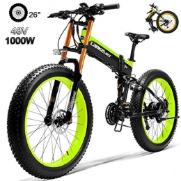 SPEED Elektrofahrräder 1000W Elektrisches Fahrrad 14.5AH / 48V-Lithium-Batterie 27 Geschwindigkeiten Fat Tire Elektro-Fahrrad Folding E-Bike Herren 26x4.0 Zoll Sport Mountain E-Bike für Erwachsene Green