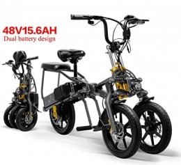 ZYT Fahrräder 2 Batterien Elektrofahrrad 48V 15.6A Falten Dreirad, Elektrisches Dreirad 14 Zoll 1 Zweites High-End Elektrofahrrad einfach